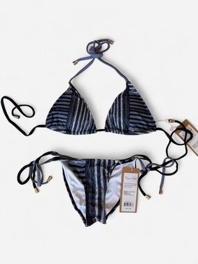 Niyama Sol Grey Striped String Bikini Set (Top M / Bottom XS) NWT